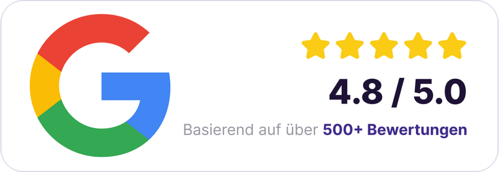 Google-Bewertungsgrafik mit 4,8 von 5 Sternen für AVGS-Gründungsberatung