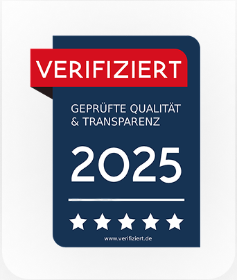 Kleines Verifiziert.de Bewertungssiegel 2025 für AVGS-Gründungsberatung