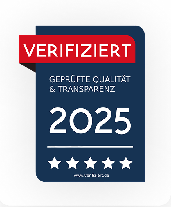 Verifiziert.de Bewertungssiegel 2025 für AVGS-Gründungsberatung auf weißem Hintergrund
