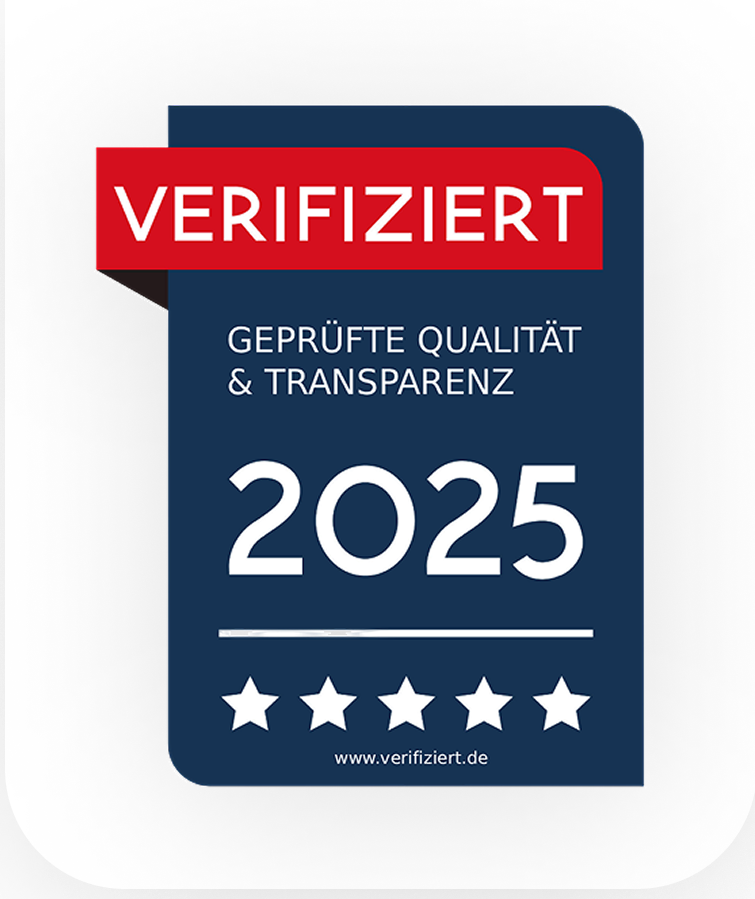 Verifiziert.de Bewertungssiegel 2025 für geprüfte Qualität und Transparenz in der AVGS-Gründungsberatung